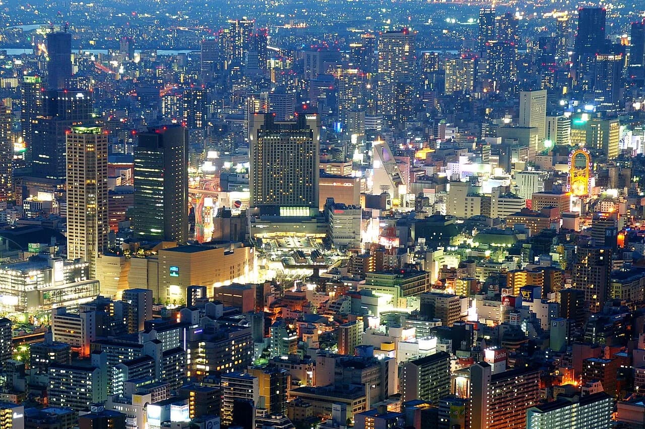 The Namba district at night, viewed from Abeno Harukas