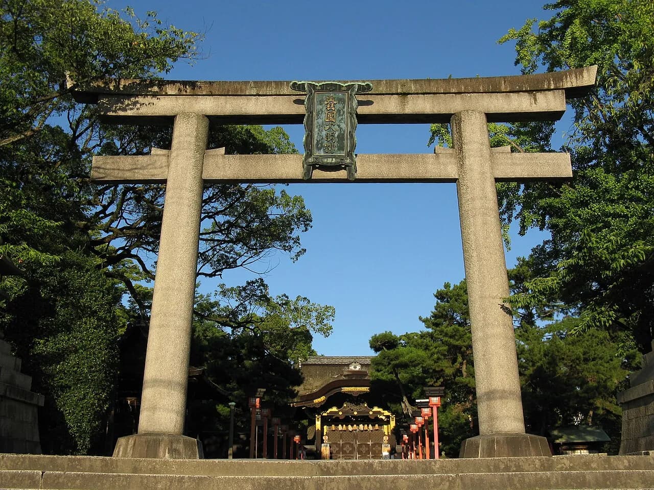 Stone torii and shrine approach at Toyokuni Shrine in Kyoto